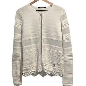 Roberto Cavalli White Embroidered Cardigan, Size 42, US M, Scalloped Bottom